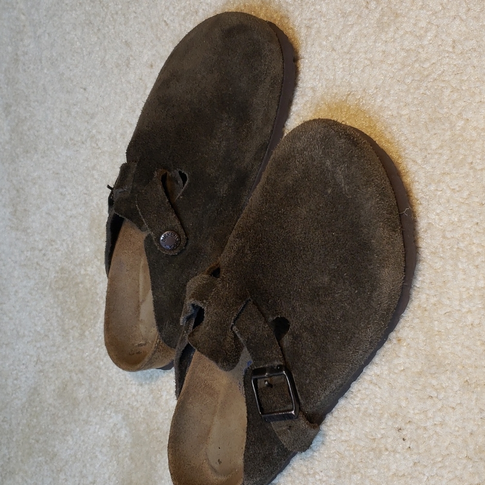 Birkenstock Suede Clog Mules in Dark Brown